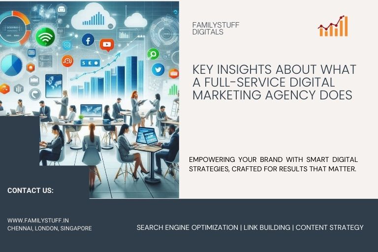 Digital marketing agency team working on SEO, social media, and online growth strategies with analytics and charts in the background.