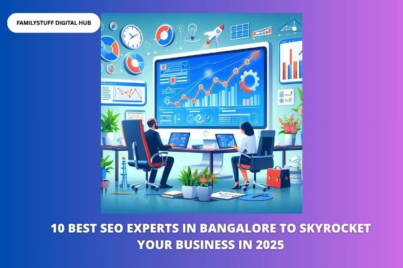 a image with the text 10 Best SEO Experts in Bangalore to Skyrocket Your Business in 2025