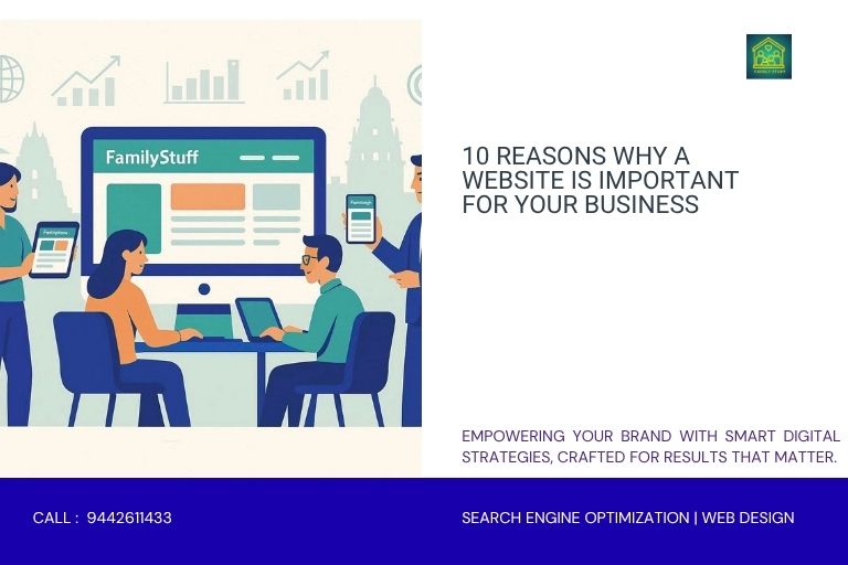 a professional web design team in Trichy creating responsive, SEO-friendly websites on multiple devices in blue, green, and orange tones.