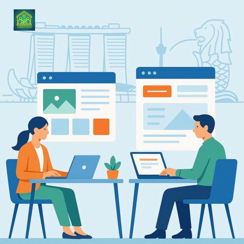 image of two professionals designing websites in a modern Singapore office.