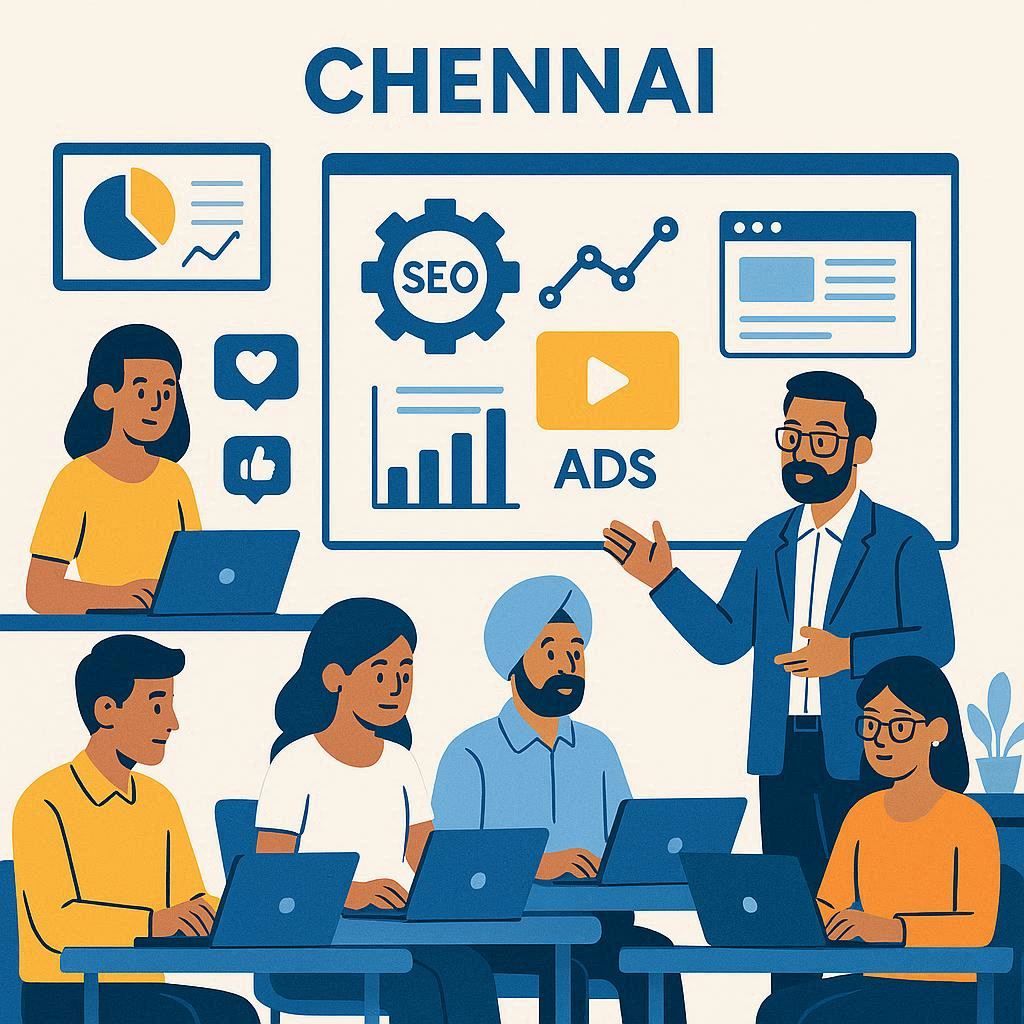 image of students, professionals, and business owners learning practical digital marketing skills with real-world tools and analytics in Chennai.