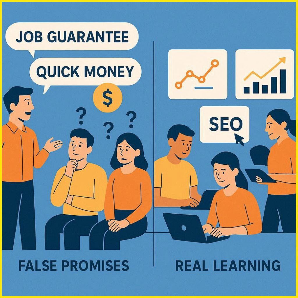 image of comparing unrealistic digital marketing promises with practical, hands-on learning that builds real skills and confidence.