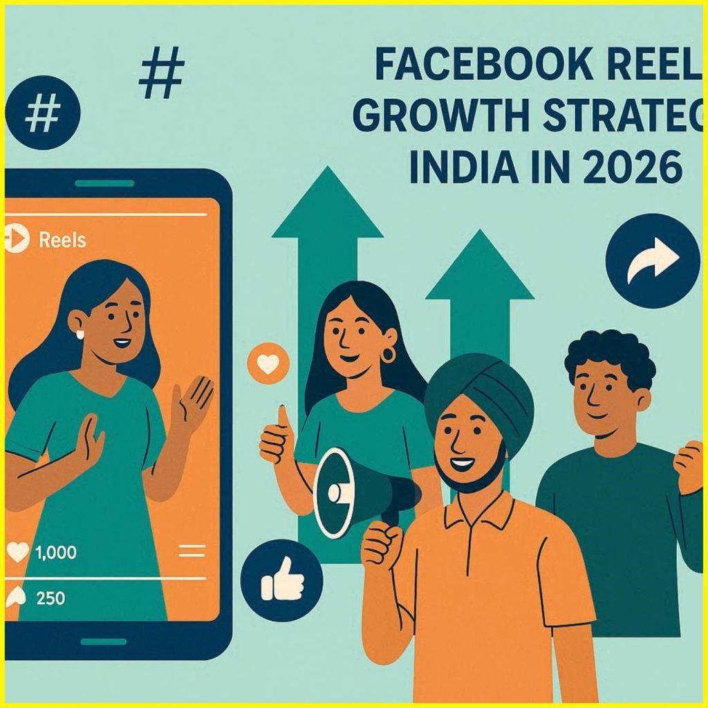 image showing Facebook Reels growth using hashtags in India, representing digital marketing, content strategy, and social media reach in 2026.