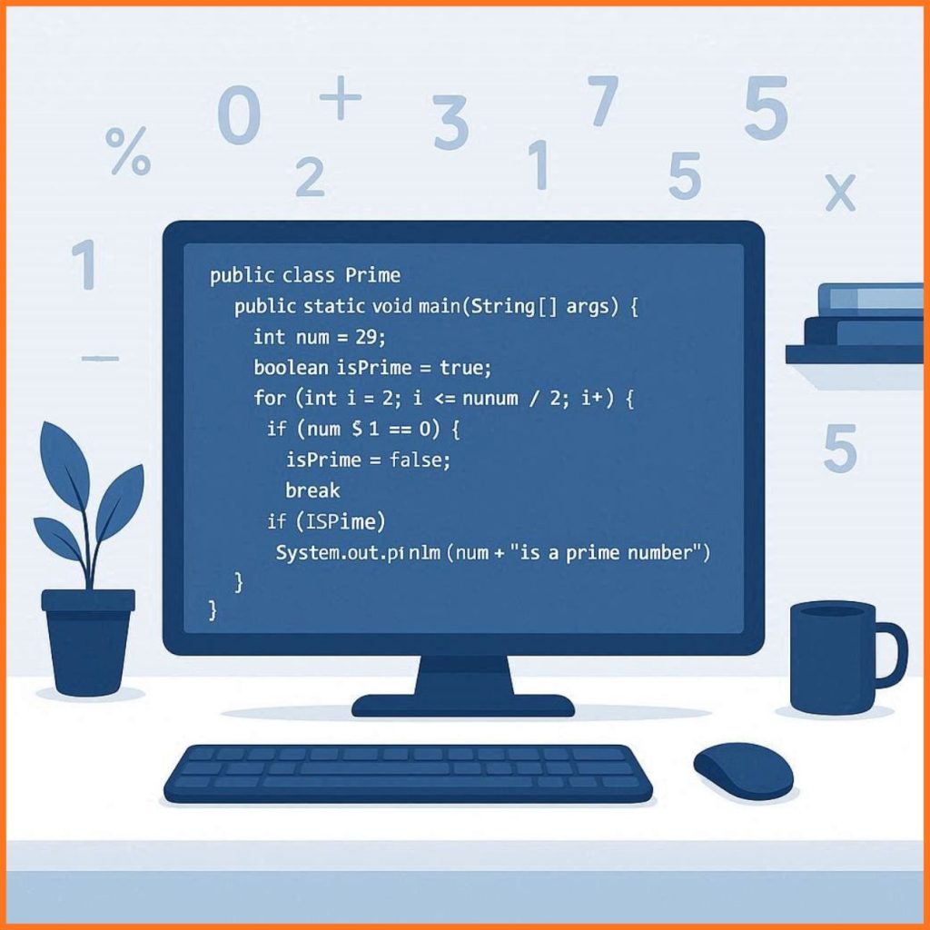 Java prime number program with code example and output for beginners